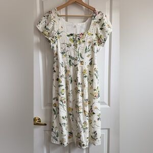 Adyson Parker White Floral Summer Dress with Green & Yellow Accents - Size S